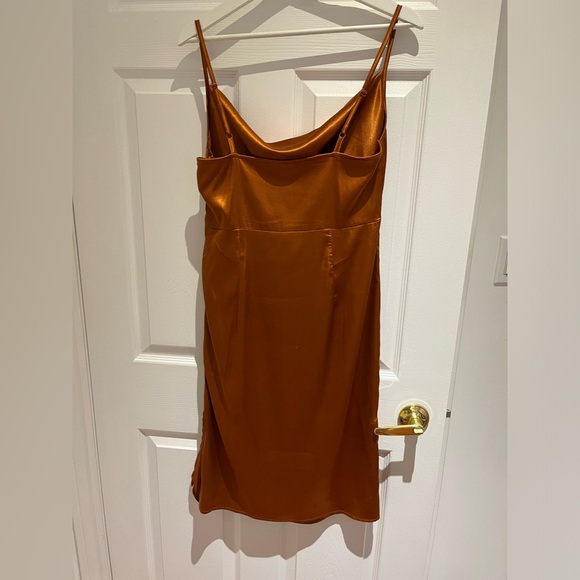 🧡Anthropologie Ruched Copper Satin Dress🧡 - Picture 2 of 6